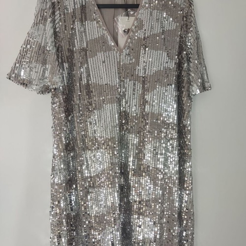 Zara sequin dress with sleeves like new, silver, size S