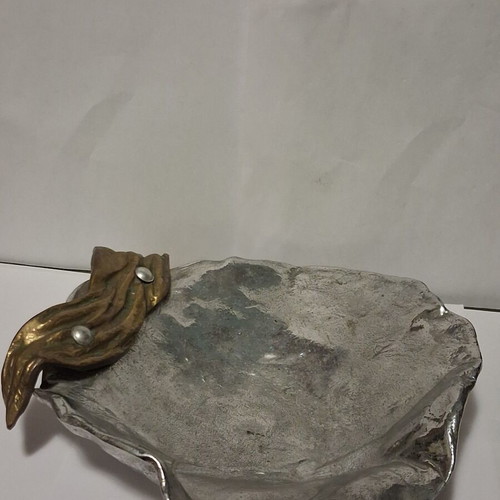 Ventouri Vintage Sculpted Platter, Alpaca & Brass, Mid-Century 1960–70