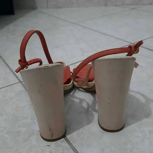 Louis Vuitton women's sandals used with thick 12 cm heel red pink