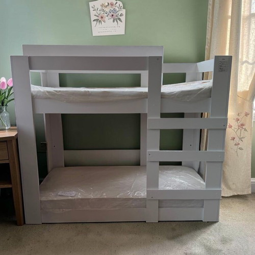 White MDF Bunk Bed 200x100cm with Ladder, New
