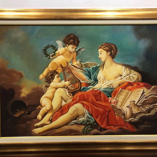 Oil painting on canvas used with gold frame by E. Cheimarios