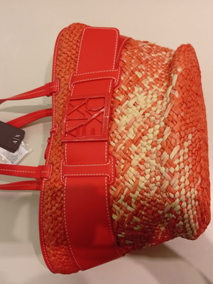 Armani Exchange straw beach bag new, red and beige