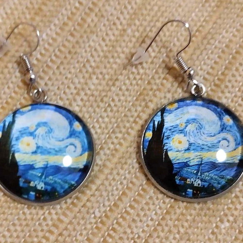 Van Gogh earrings inspired by Starry Night, new, multicolor