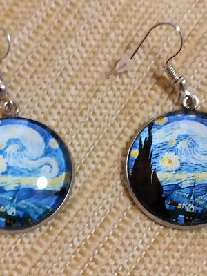 Van Gogh earrings inspired by Starry Night, new, multicolor