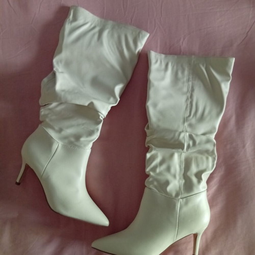 Beige faux leather boots with scrunch heel height 8cm size 38 new