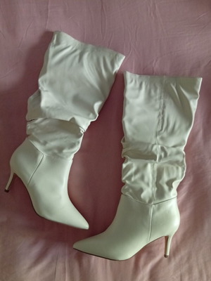 Beige faux leather boots with scrunch heel height 8cm size 38 new