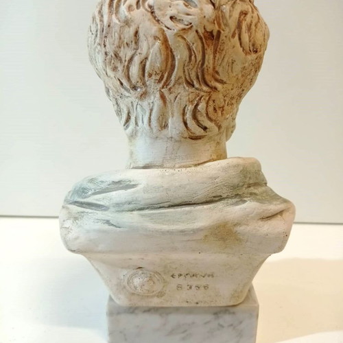 Handmade Democritus bust used, ceramic with marble base