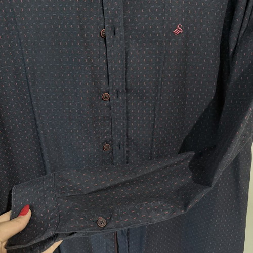 Navy Blue Shirt with Burgundy Details like new, slim fit, size L