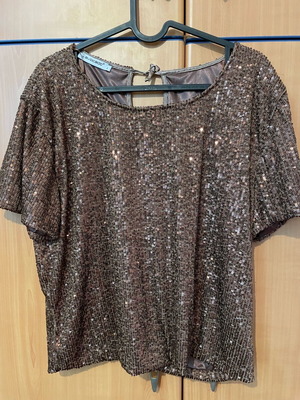 Sequin blouse new, brown, size L