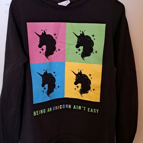 Zara blouse used with unicorn for 7 years old, black