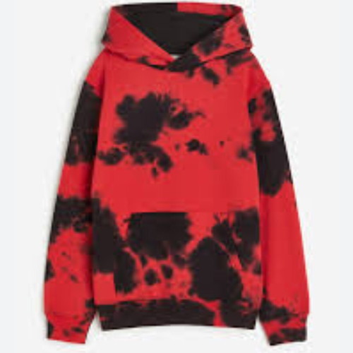 H&M tie-dye hoodie red and black used, size 158-164 cm, 12-14 years
