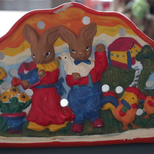 Clay Easter Candle Holder with Bunnies new