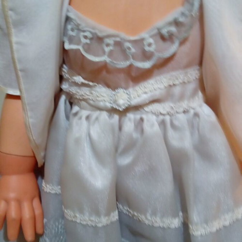 Large vintage doll used with satin dress and red shoes