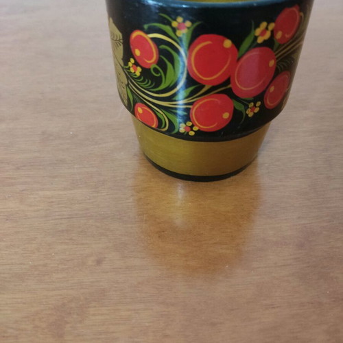 Handmade wooden Russian painted shot glass used