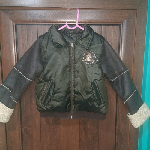 Lapin children's warm jacket like new with leather sleeves brown and green