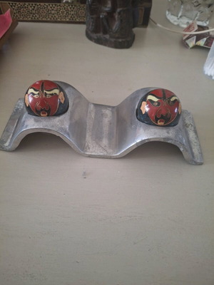 Cloisonné set with Chinese opera masks, vintage decoration