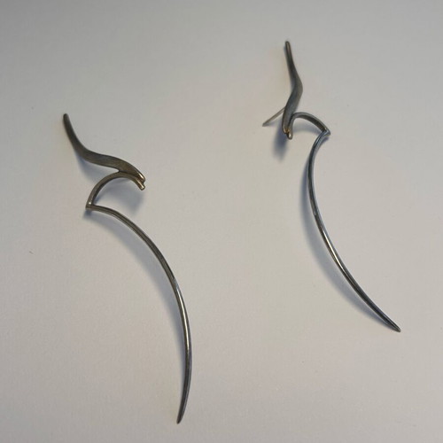 Sculptural Silver Earrings handmade, used, artisan design from Australia
