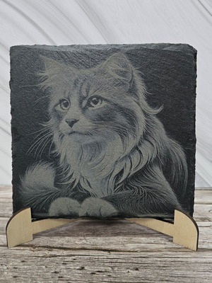 Engraved volcanic tile Cat new, size 13x13 cm