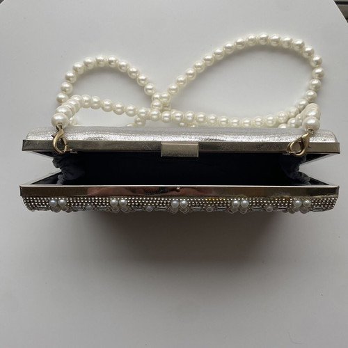 Women's silver evening clutch bag with pearls like new