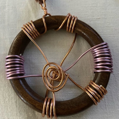 Handmade necklace new, wood and copper wire
