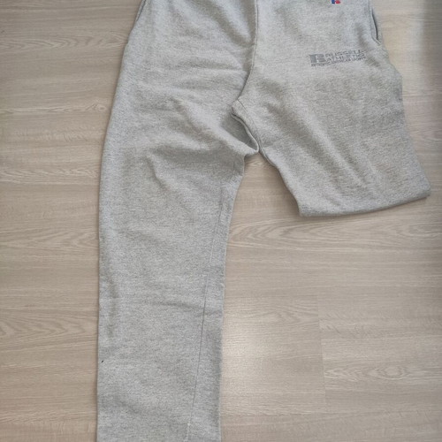 Russell Athletic men's light grey sweatpants with embroidered logo, size M-L