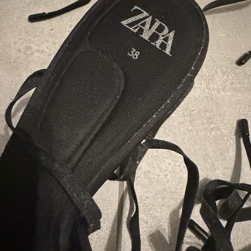 Zara satin black pumps size 38 used with ankle ties