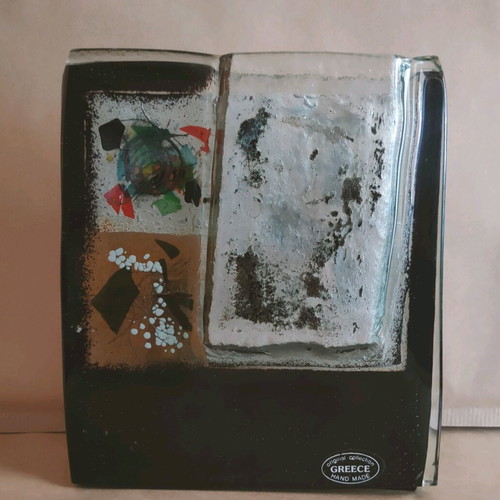 Glass artwork Greek made like new, vase or pencil holder