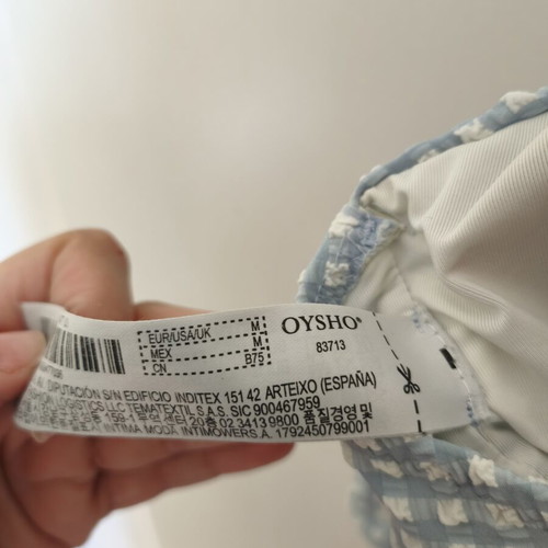 Oysho bikini set blue gingham seersucker top medium slip large like new