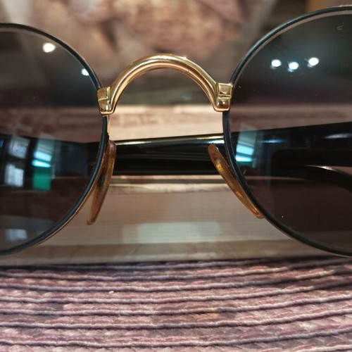 Authentic vintage 90s round sunglasses, gold frame with black accents