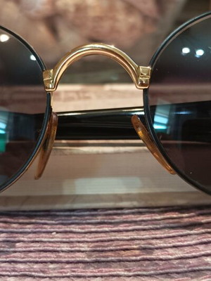 Authentic vintage 90s round sunglasses, gold frame with black accents