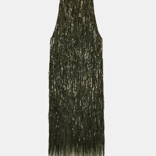 Dress dark green with fringes and sequins XS new by Zara