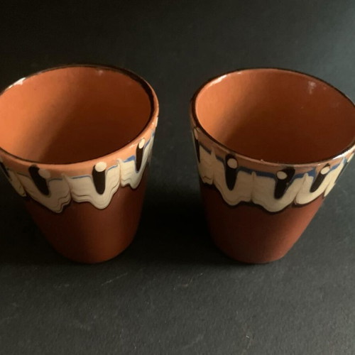 Set of 2 vintage handmade clay cups used