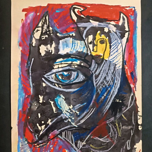 Diptych modern artwork THE CHILD AND HIS GOAT made to order