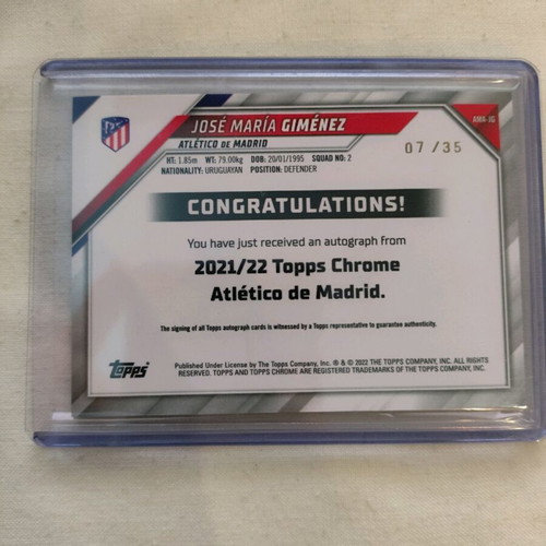 Autograph Jose Maria Gimenez Topps Chrome 2021/2022 used