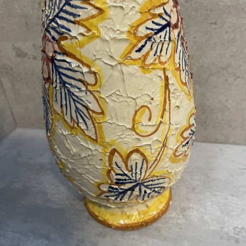 Ceramic vase with painted grapes used, vintage style