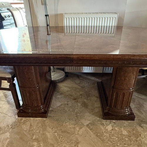 Classic extendable dining set with 6 chairs, walnut veneer