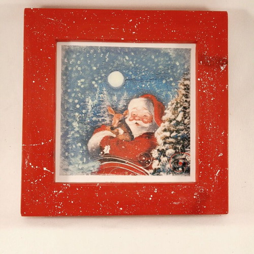 Christmas handmade frame with Santa Claus and reindeer 26x26 cm