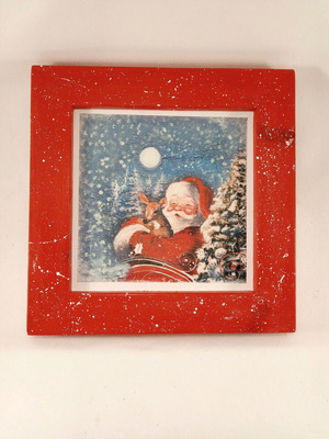 Christmas handmade frame with Santa Claus and reindeer 26x26 cm