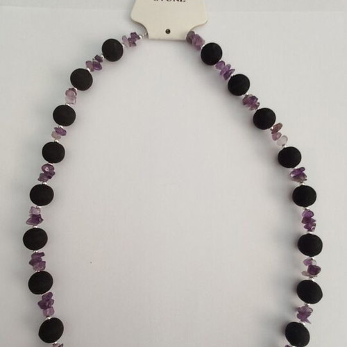 Necklace with lava stones new, 30cm, black and purple