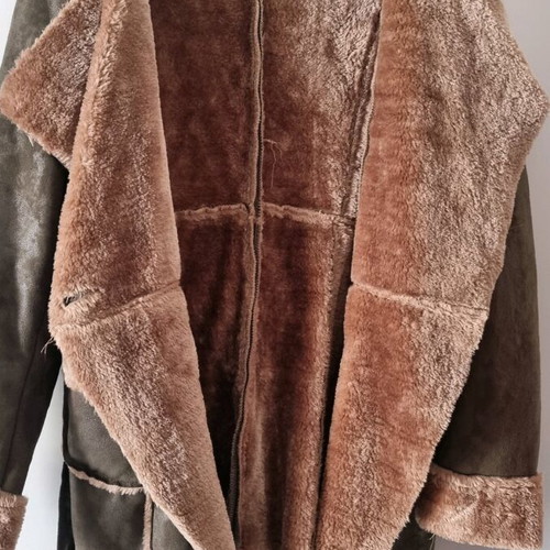 Coat new, unworn with fur inside, warm, khaki