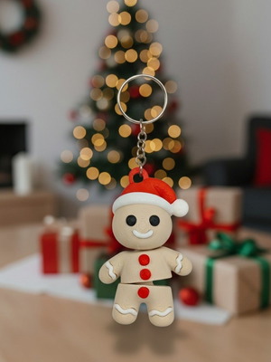 Christmas Keychain Gingerbread Man New 3D Printed with Handmade Assembly