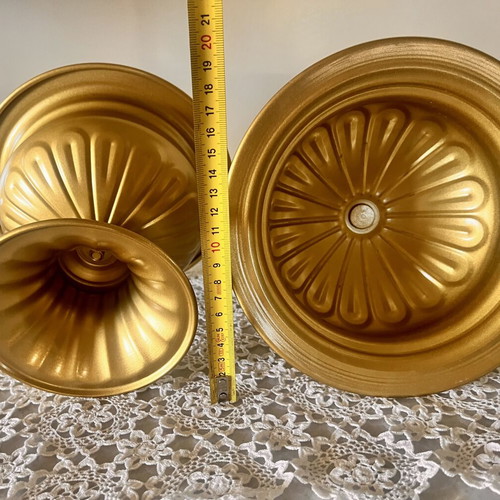 Vintage gold metal vases/caspo and flowerpots elegant pair 16cm