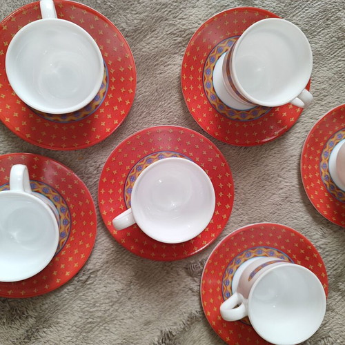 Set of 6 espresso/Greek coffee cups with saucers Boho ethnic design like new