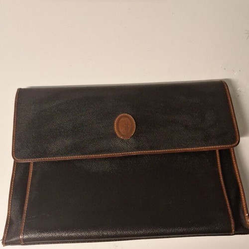 Trussardi women's leather briefcase used black with brown stitching
