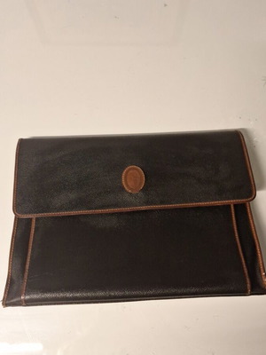 Trussardi women's leather briefcase used black with brown stitching