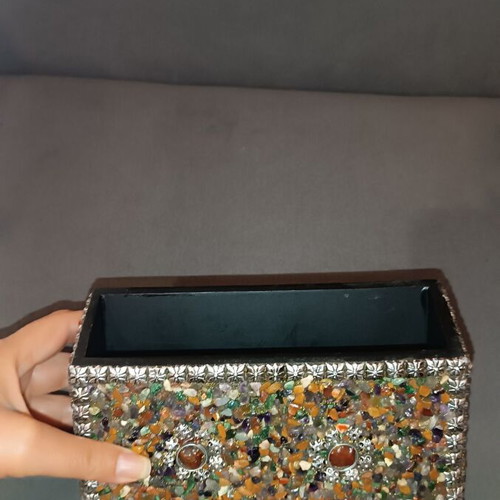 Office organization set like new, wooden with stones and metal decoration