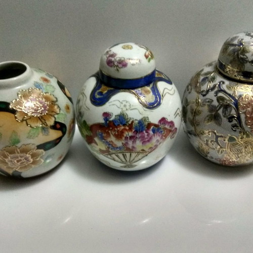 Satsuma porcelain vases used, set of 3 pieces