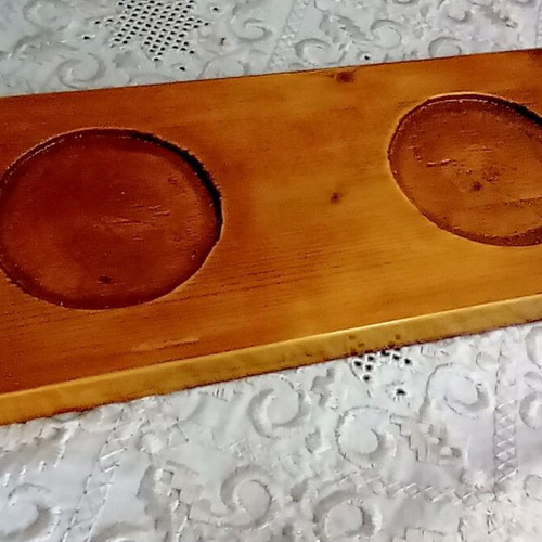 Handmade oil and vinegar set with carved glass bottles and wooden base