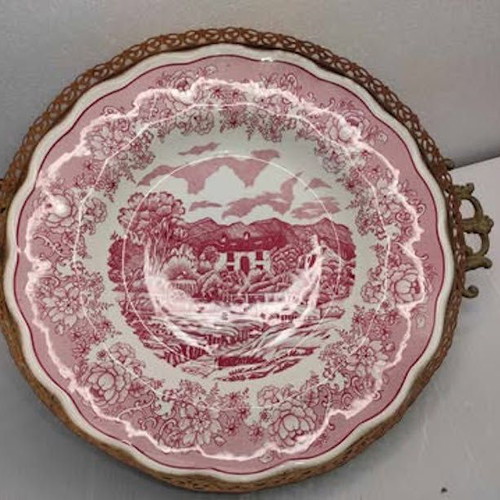 Porcelain plate Swiss landscape like new with metal frame
