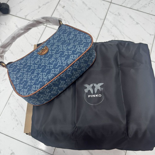 Pinko hobo bag, blue denim with brown leather details